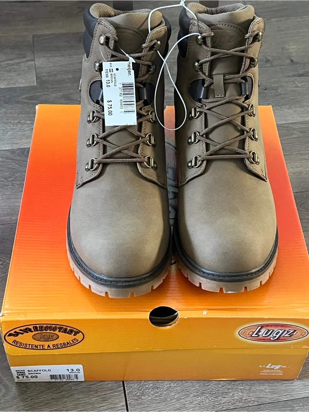 Lugz Scaffold Brown Boots Slip Resistant Size 13 New